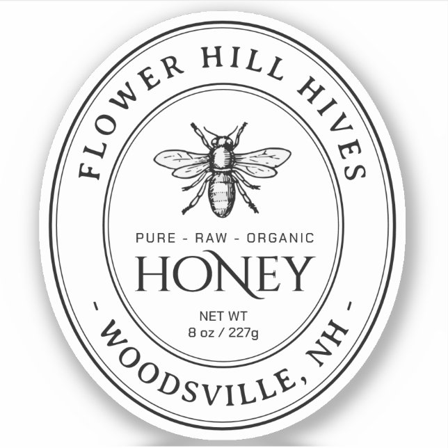 Oval Queenline Honey Black Text Clear or White Sticker (Front)