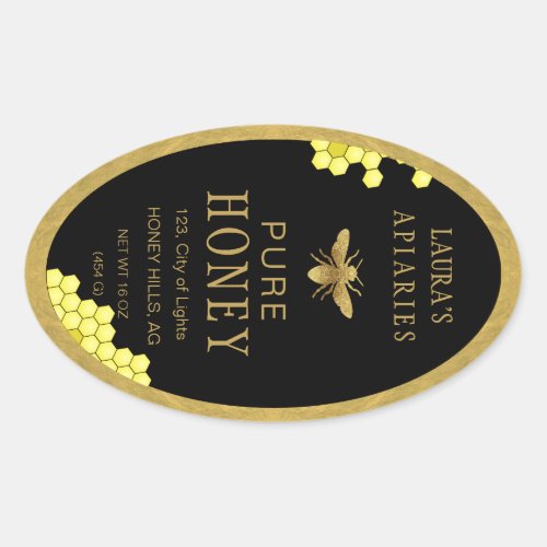 Oval Queenline Honey Jar Bee Apiary Gold Vintage  Oval Sticker