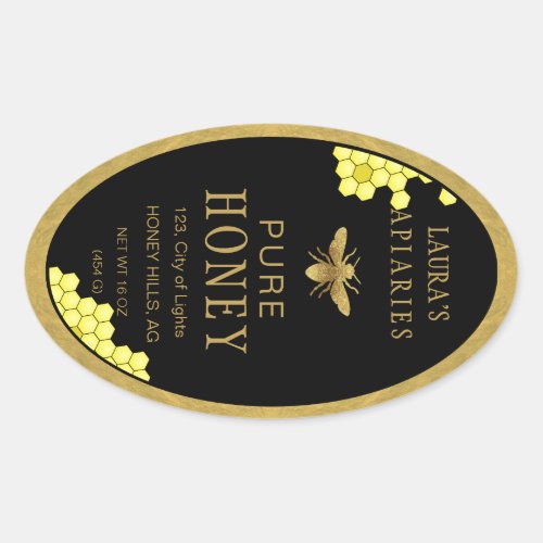 Oval Queenline Honey Jar Bee Apiary Gold Vintage  Oval Sticker