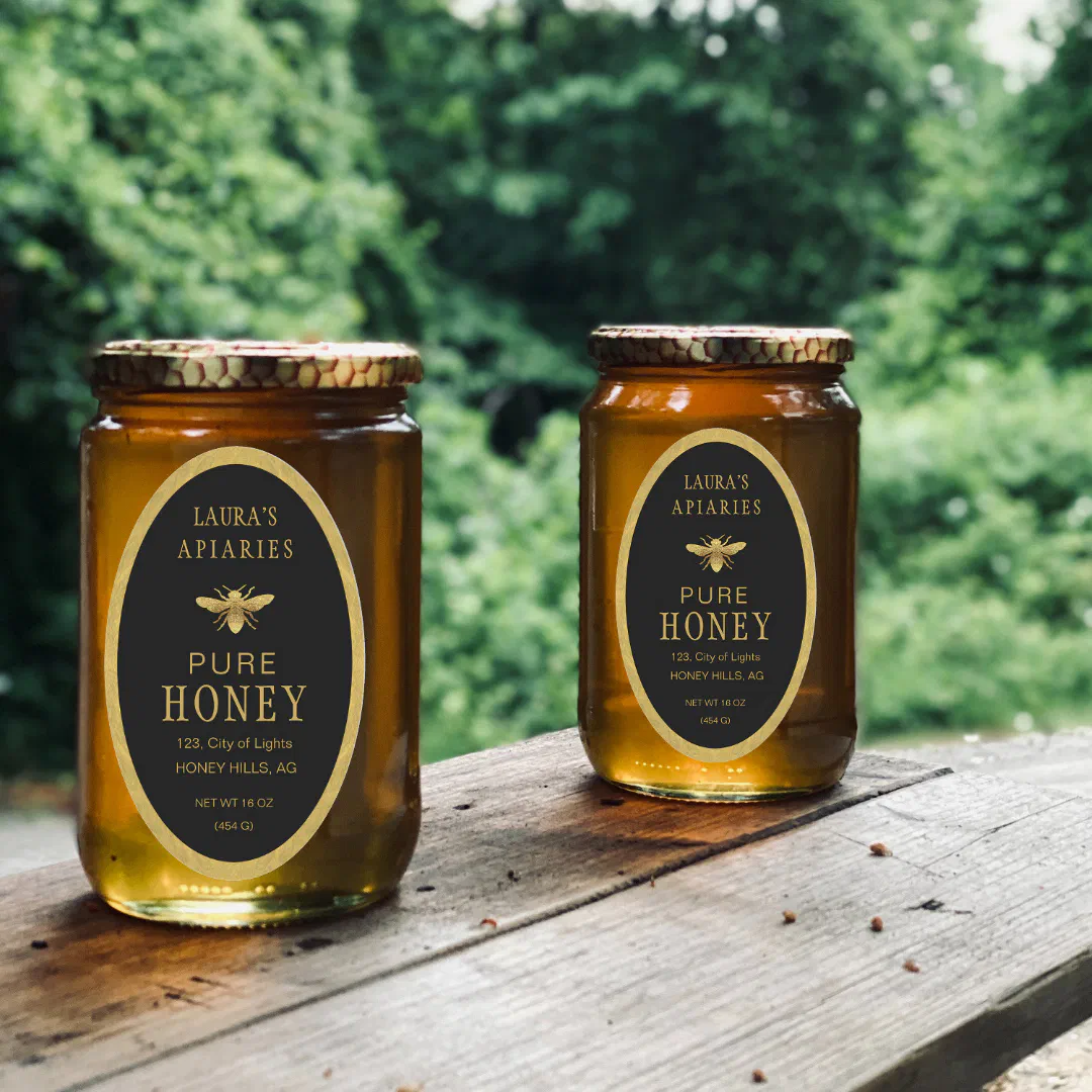Oval Queenline Honey Jar Bee Apiary Gold Vintage  Oval Sticker (Creator Uploaded)