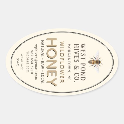 Oval Queenline Honey Jar Label with Bee 16  32oz