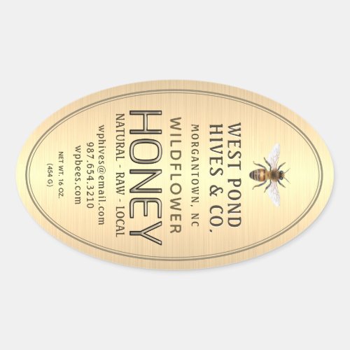 Oval Queenline Honey Jar Label with Bee 16  32oz