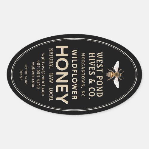 Oval Queenline Honey Jar Label with Bee 16  32oz