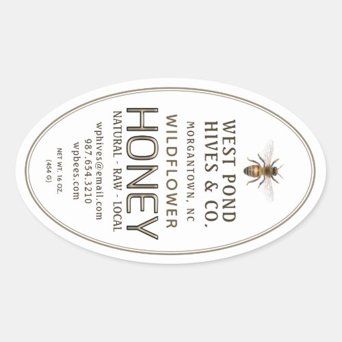 Oval Queenline Honey Jar Label with Bee 16  32oz