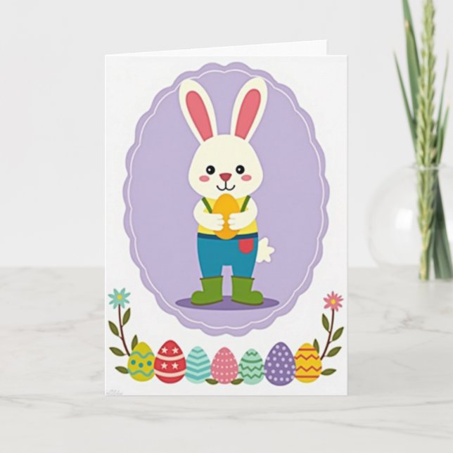 Oval Rabbit Pattern Egg Card (Front)