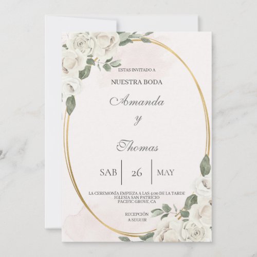 Oval shaped with white flower wedding Invitation