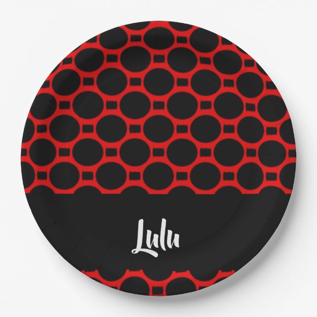 Oval shapes red black paper plates (Front)