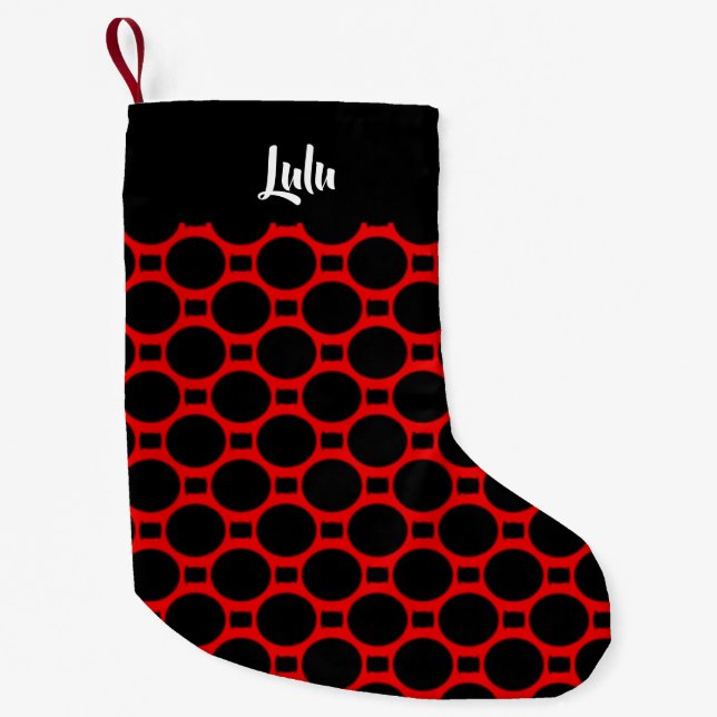 Oval shapes red black small christmas stocking (Front)