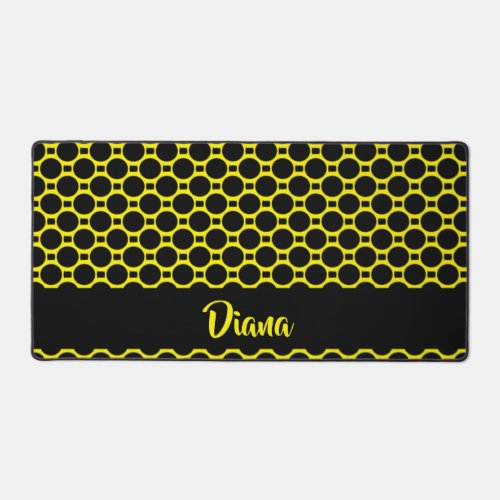 Oval shapes yellow  black desk mat