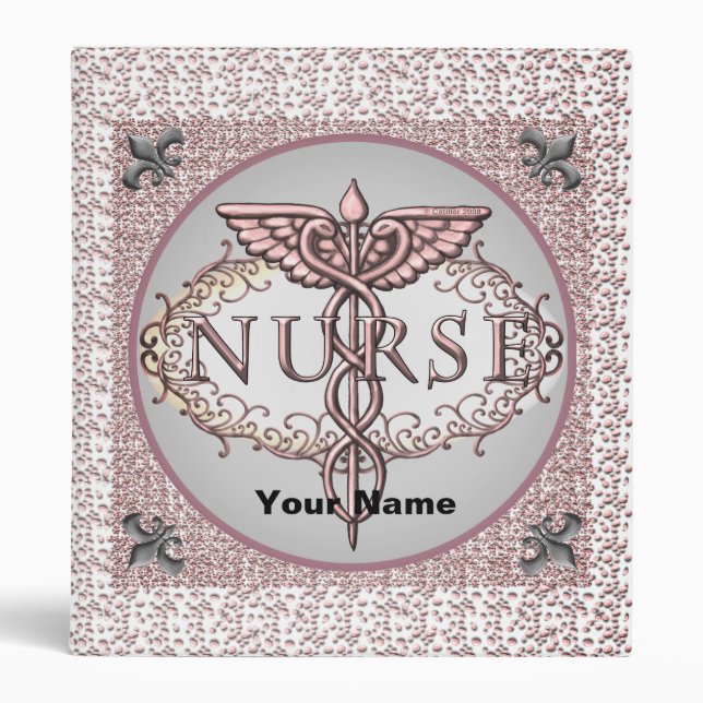Oval silver caduceus nurse 3 ring binder (Front)