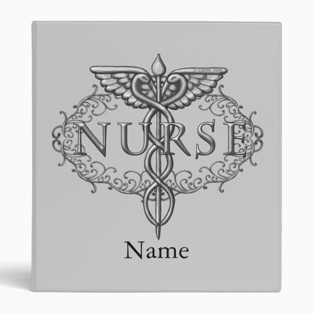 Oval silver caduceus nurse 3 ring binder (Front)
