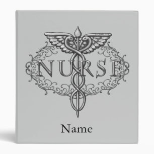 Oval silver caduceus nurse binder