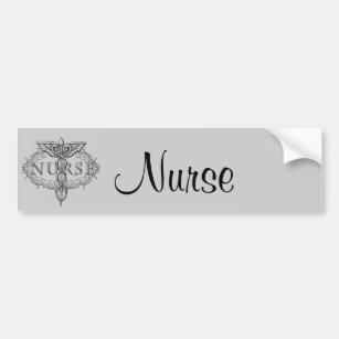 Oval Silver Caduceus Nurse custom name Bumper Sticker