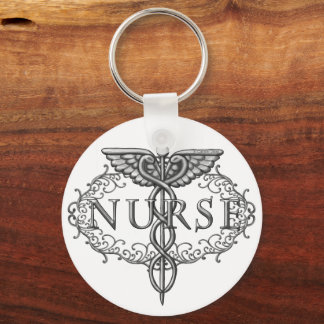 Oval silver caduceus nurse keychain