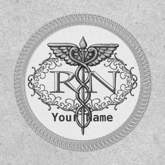Oval silver caduceus nurse patch (Front)