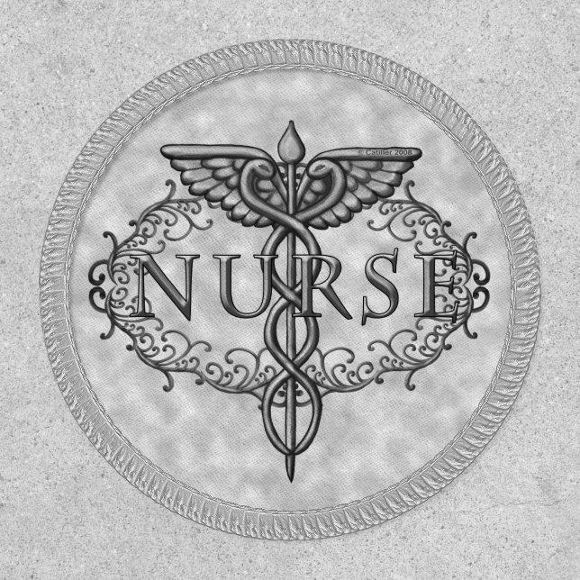 Oval silver caduceus nurse patch (Front)