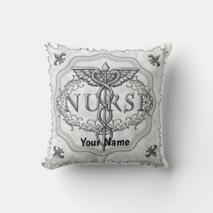 Oval silver caduceus nurse throw pillow