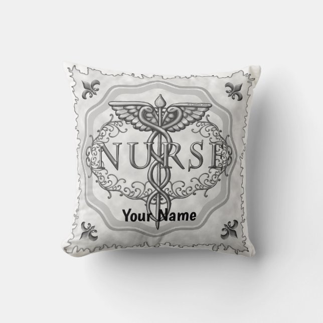 Oval silver caduceus nurse throw pillow (Front)