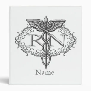 Oval Silver Caduceus RN Nurse 3 Ring Binder