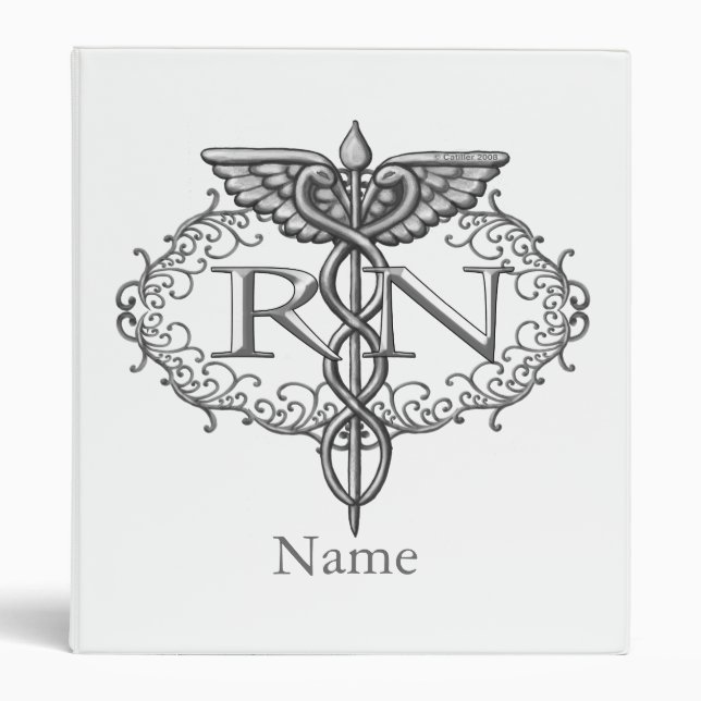 Oval Silver Caduceus RN Nurse 3 Ring Binder (Front)
