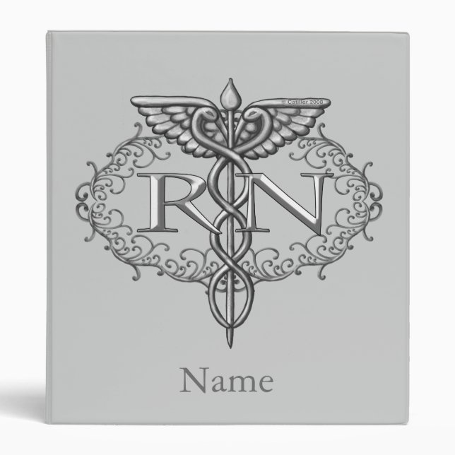 Oval Silver Caduceus RN Nurse Binder (Front)
