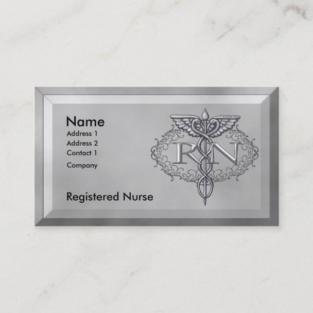 Oval Silver Caduceus RN Nurse Business Card (Front)