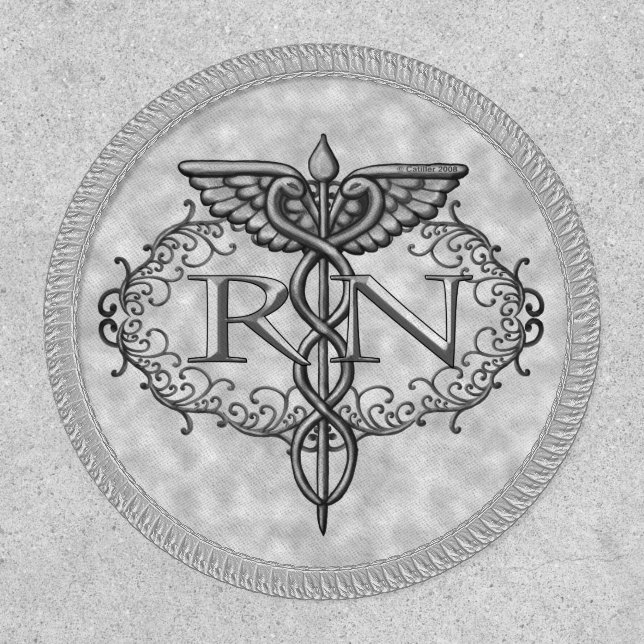 Oval Silver Caduceus RN Nurse Patch (Front)