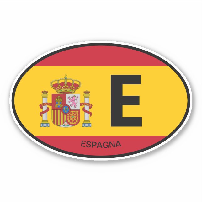 Oval Spain flag country code vinyl car sticker (Front)