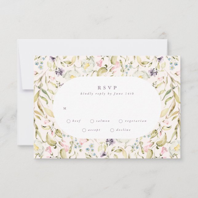 Oval Spring Boho Wildflower Pampas Wedding RSVP Card (Front)