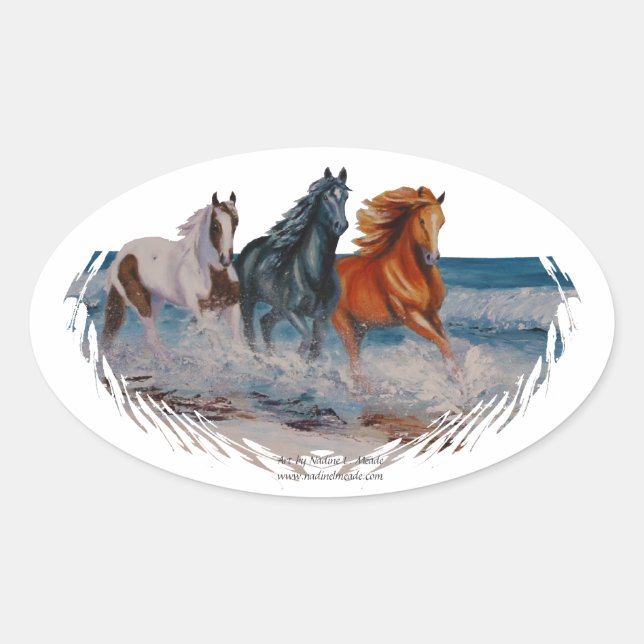 Oval sticker, Horses in the surf Sticker (Front)