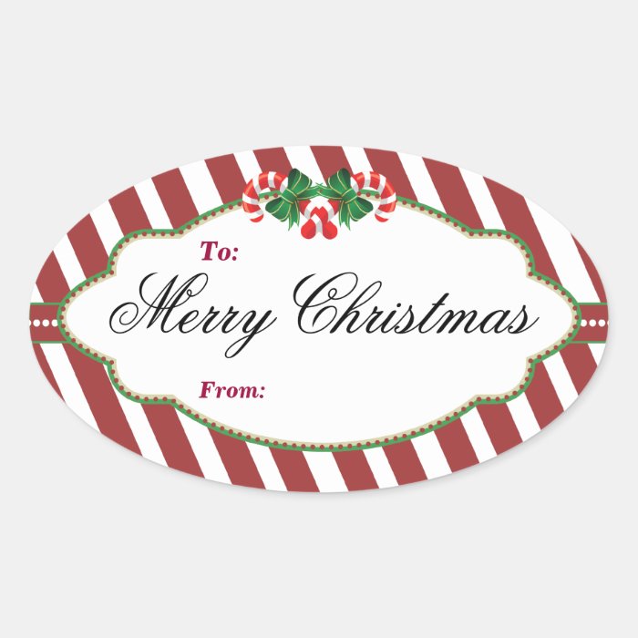 Oval Striped Christmas tree gift tag Sticker