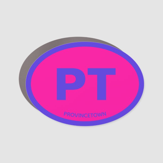 OVAL TWO LETTER CUSTOMIZABLE BLUE PINK NEON CAR MAGNET (Front)