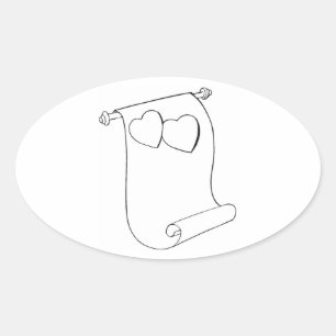 Oval Wedding Favor Seals Hearts Love Scroll