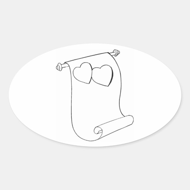 Oval Wedding Favor Seals Hearts Love Scroll (Front)