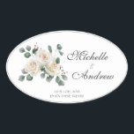 Oval Wedding Swag Bag White Rose Eucalyptus  Oval Sticker<br><div class="desc">Leave some special treats for your guests! Customize with your message: Thank you for being my Bridesmaid. Thank you for being my Maid-of-Honor. For the Best Man. Thank you for the Out-of-Town Guests / Hotel Gift Baskets. White Cabbage Rose theme for your wedding; many premium paper products available in this...</div>