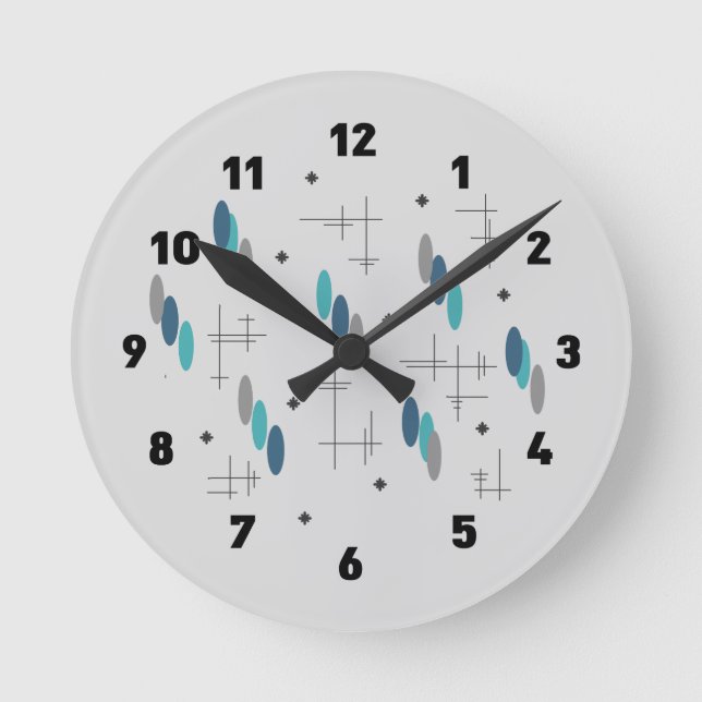 Ovals and Starbursts Teal Round Clock (Front)