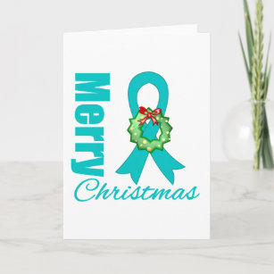 Ovarian Cancer Awareness Merry Christmas Ribbon Holiday Card