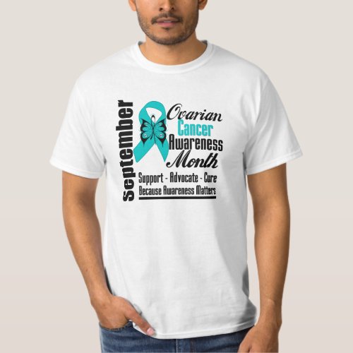 Ovarian Cancer AWARENESS Month Butterfly Ribbon T_Shirt