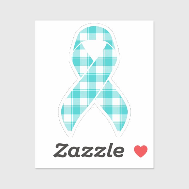 Ovarian Cancer Awareness Plaid Ribbon Teal Sticker (Sheet)