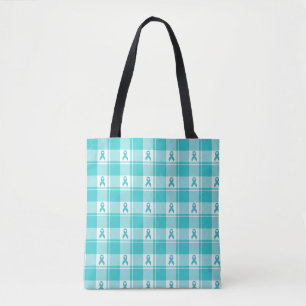 Ovarian Cancer Awareness Plaid Tote Bag, Teal Bag