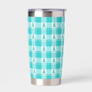 Ovarian Cancer Awareness Plaid Tumbler Teal Ribbon