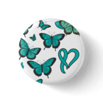 Ovarian Cancer Awareness Ribbon and Butterfly Button