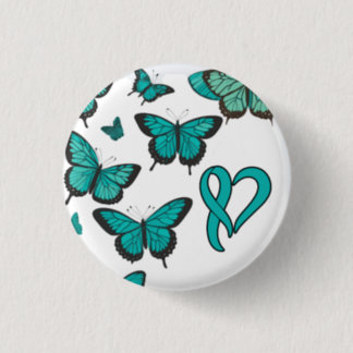 Ovarian Cancer Awareness Ribbon and Butterfly Button