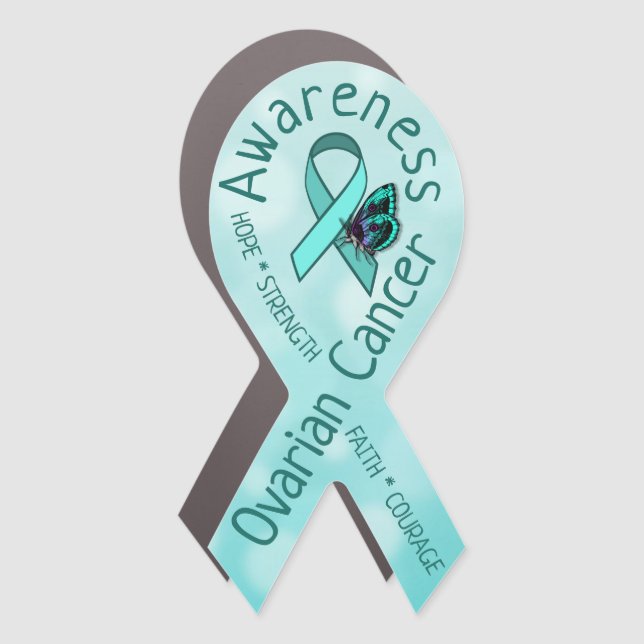 Ovarian Cancer Awareness Ribbon and Butterfly Car Magnet (Front)
