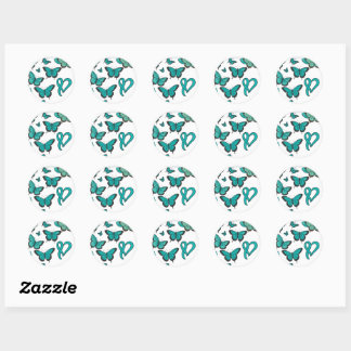 Ovarian Cancer Awareness Ribbon and Butterfly Classic Round Sticker