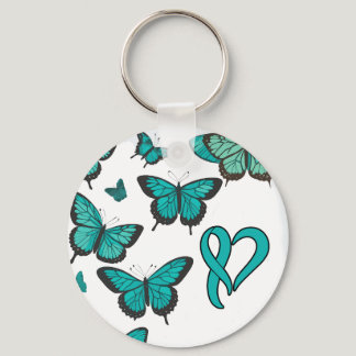 Ovarian Cancer Awareness Ribbon and Butterfly Keychain