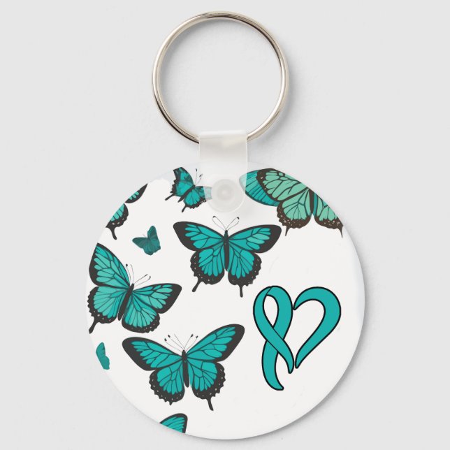 Ovarian Cancer Awareness Ribbon and Butterfly Keychain (Front)