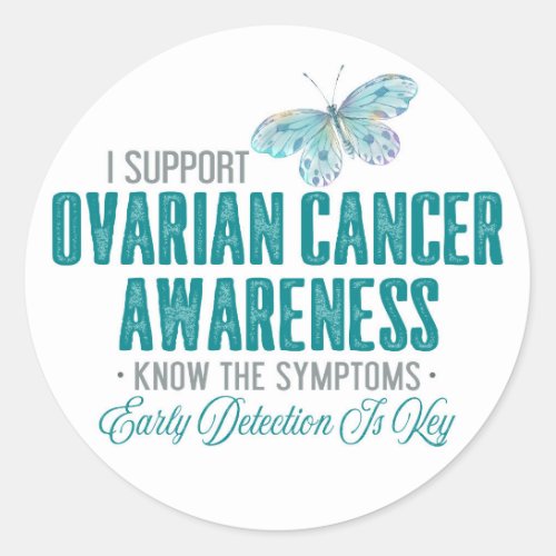 Ovarian Cancer Awareness  Teal Butterfly Classic Round Sticker