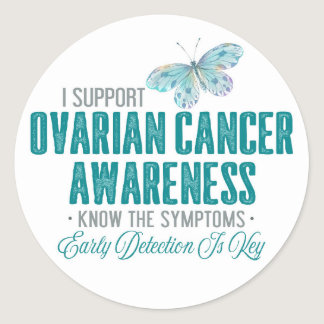 Ovarian Cancer Awareness | Teal Butterfly Classic Round Sticker