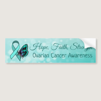 Ovarian Cancer Awareness Teal Butterfly Ribbon Bumper Sticker